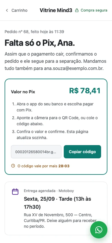 Página do Pix no celular