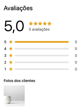 Resumo das avaliações de um produto com nota 5,0
